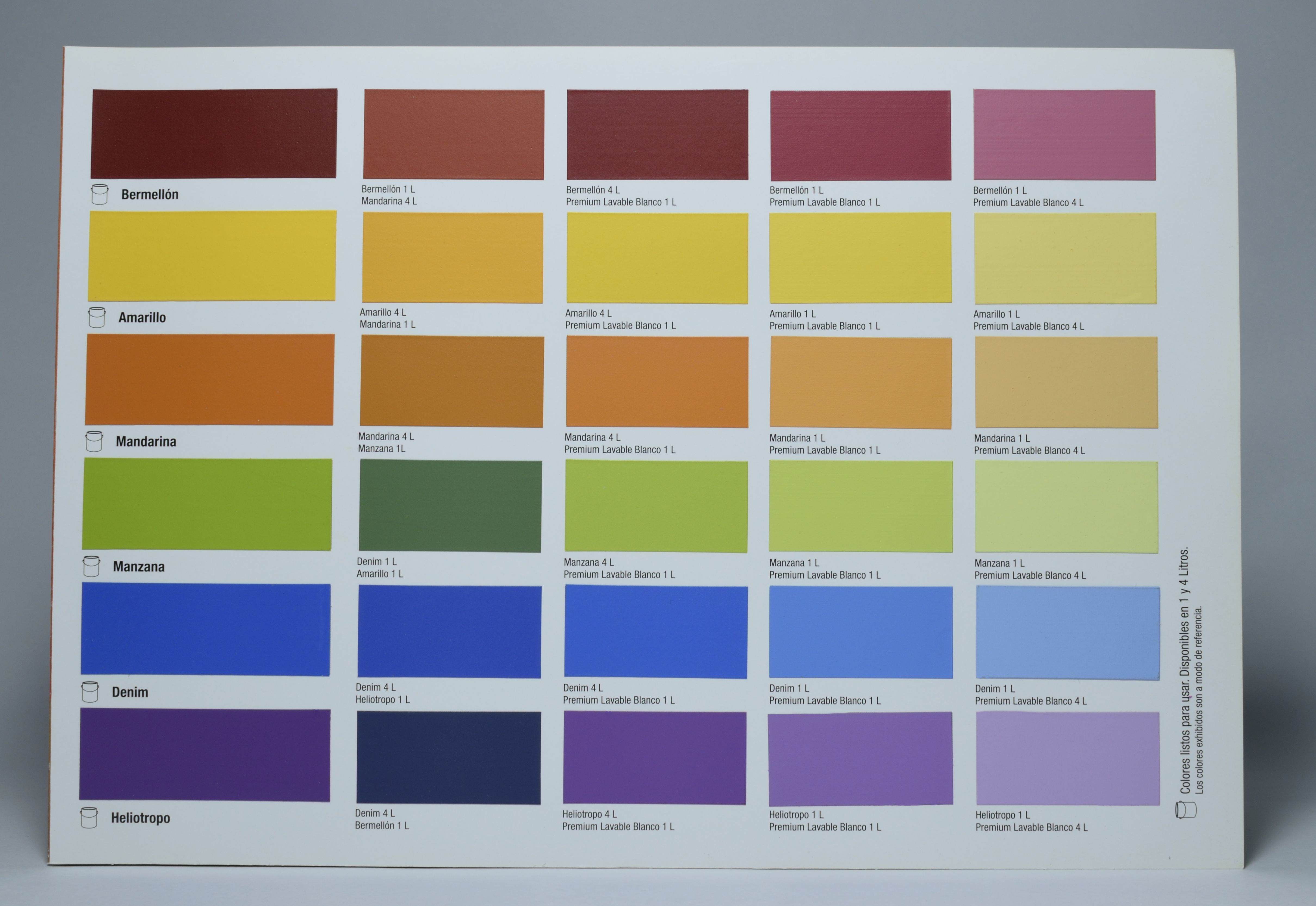 Cartas de colores para pinturas